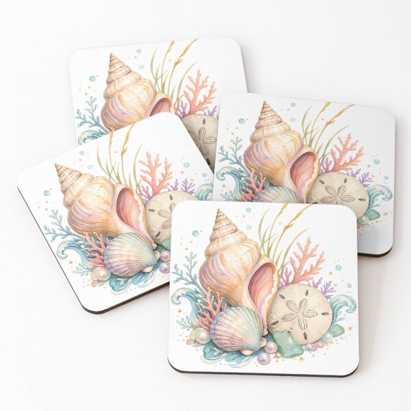 Item preview, Pastel Seashells Sand Dollar Coastal Ocean Watercolor Beach Art designed and sold by inkoutninja.