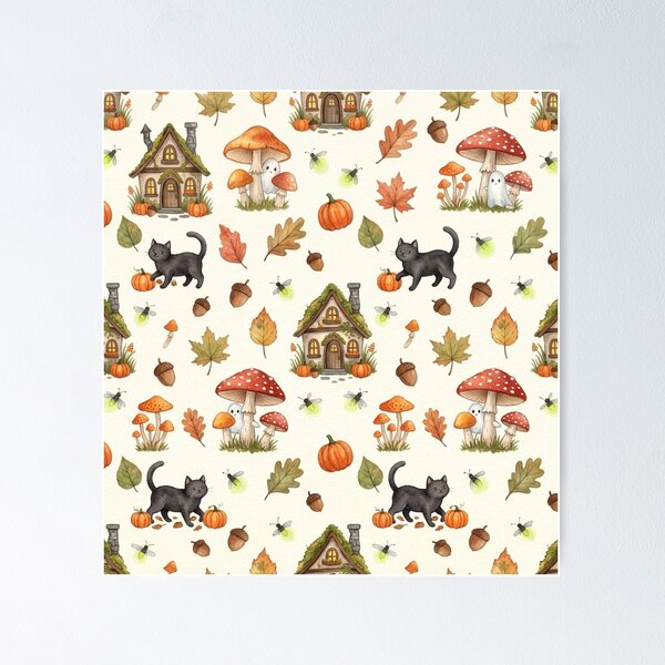 Item preview, Whimsical Halloween Cottagecore Seamless Pattern designed and sold by FashioonTrends.