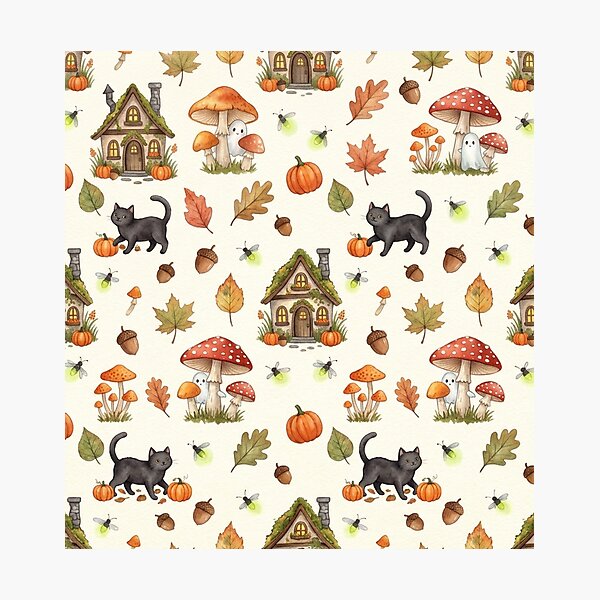 Item preview, Whimsical Halloween Cottagecore Seamless Pattern designed and sold by FashioonTrends.