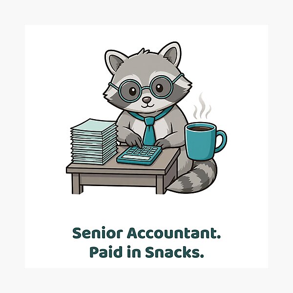 Item preview, Raccoon Accountant with Calculator and Coffee, Senior Accountant Paid in Snacks designed and sold by ElicitaDesign.