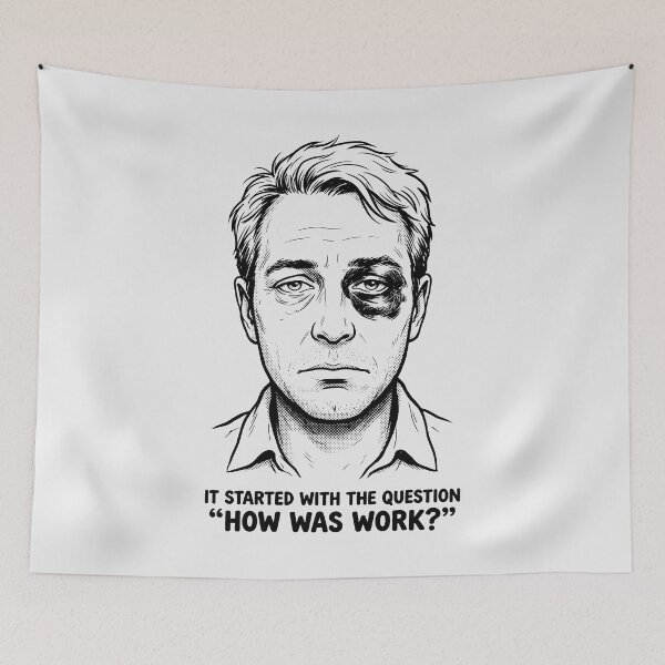 Item preview, How Was Work Humorous Black Eye Workplace Satire designed and sold by SplashTastic.