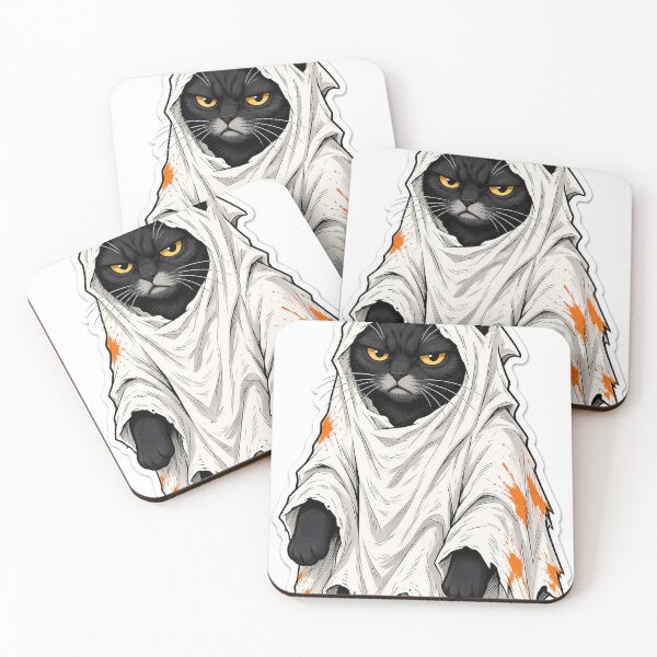 Item preview, Grumpy Black Cat in Ghost Costume – Funny Halloween designed and sold by MFMart.