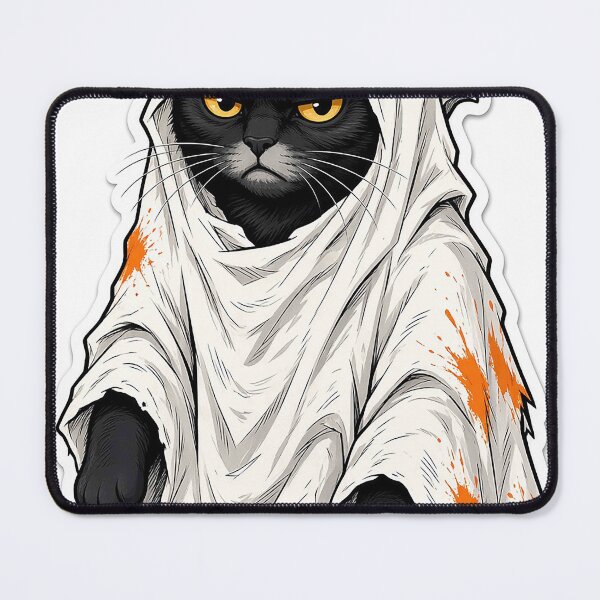 Item preview, Grumpy Black Cat in Ghost Costume – Funny Halloween designed and sold by MFMart.