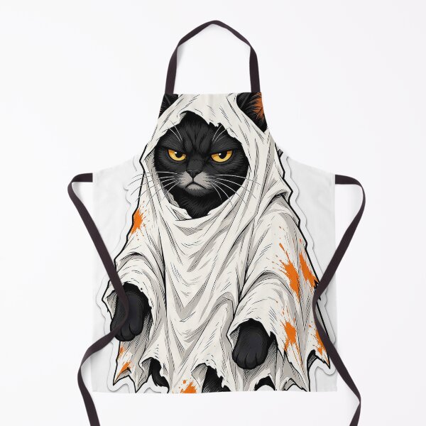 Item preview, Grumpy Black Cat in Ghost Costume – Funny Halloween designed and sold by MFMart.