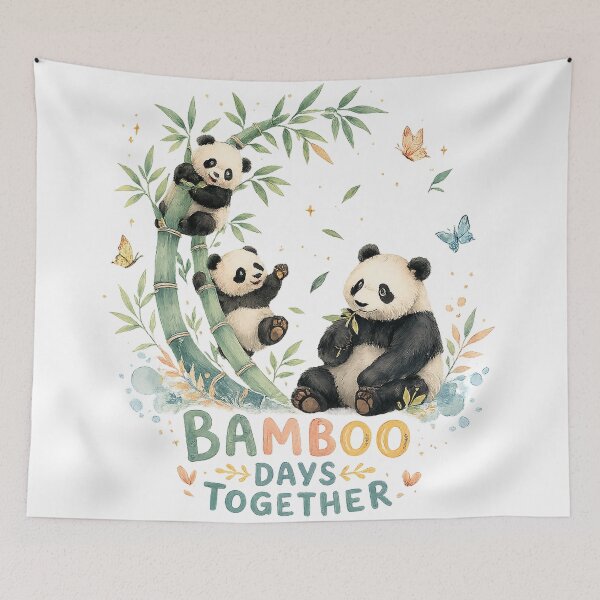 Item preview, Bamboo Days Together Cute Panda Family Whimsical Wildlife Art designed and sold by inkoutninja.