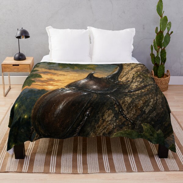 Item preview, Japanese Rhinoceros Beetle at Sunset Forest Watercolor Art designed and sold by vekotpu.