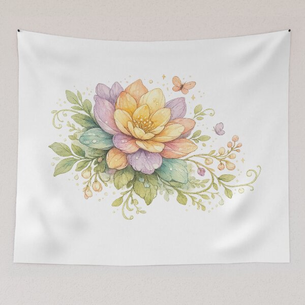 Item preview, Pastel Lotus Flower Watercolor Whimsical Botanical Floral Art designed and sold by inkoutninja.