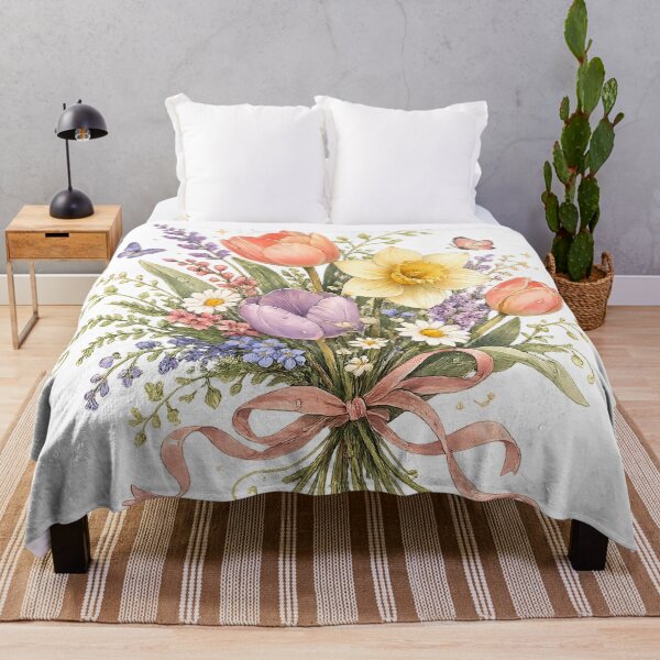 Item preview, Pastel Spring Flower Bouquet Watercolor Tulips Daffodil Floral Art designed and sold by inkoutninja.