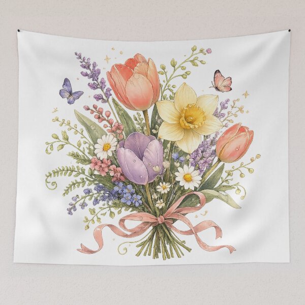 Item preview, Pastel Spring Flower Bouquet Watercolor Tulips Daffodil Floral Art designed and sold by inkoutninja.
