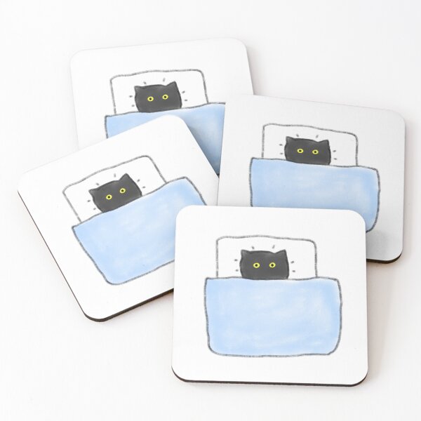 Item preview, Black Cat Sleeping Under Blue Blanket designed and sold by raun.draw.