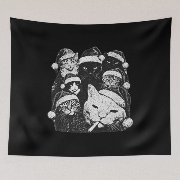 Item preview, Seven Christmas Cats in Monochrome Santa Hats designed and sold by EricCotanori.