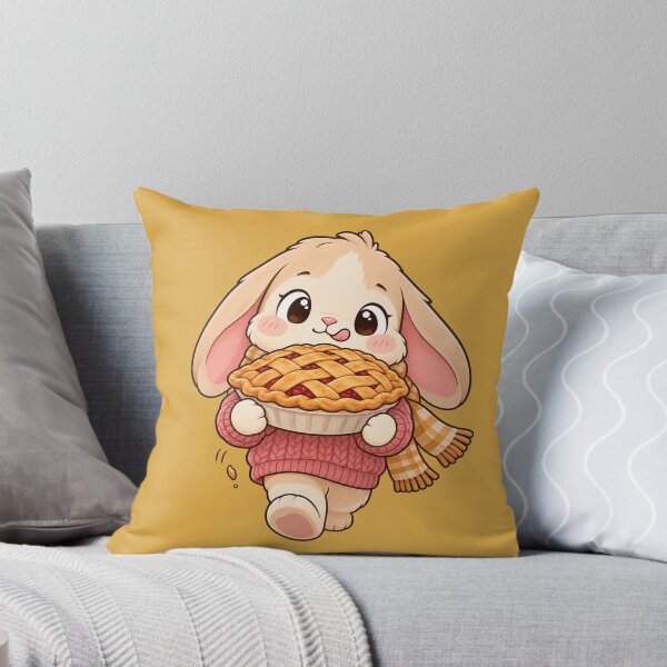 Item preview, Cute Bunny in Sweater Carrying Pie Kawaii Thanksgiving Cozy Fall Design designed and sold by MagicMakerPh.