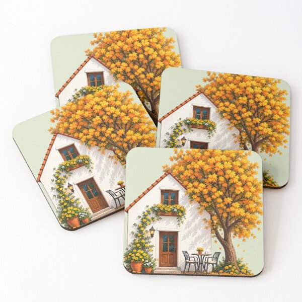 Item preview, Cozy Autumn Cottage With Golden Tree and Patio designed and sold by aliyehc.
