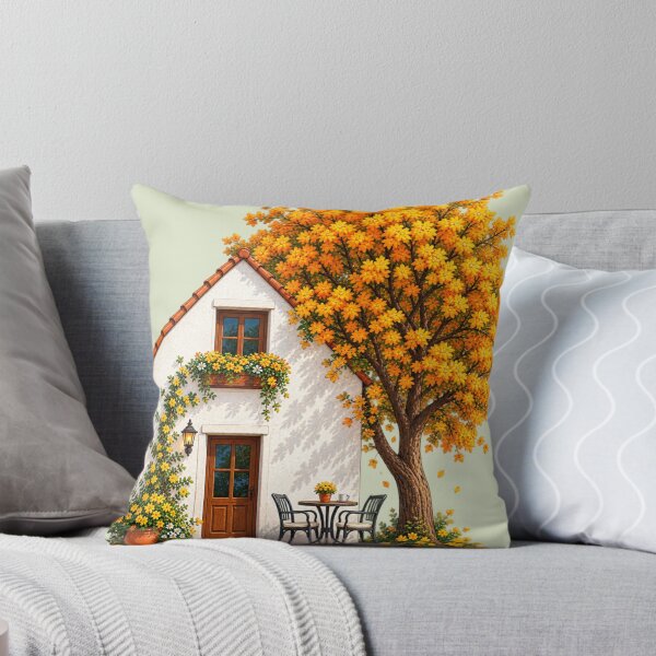 Item preview, Cozy Autumn Cottage With Golden Tree and Patio designed and sold by aliyehc.