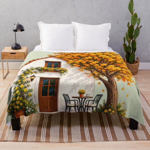 Item preview, Cozy Autumn Cottage With Golden Tree and Patio designed and sold by aliyehc.