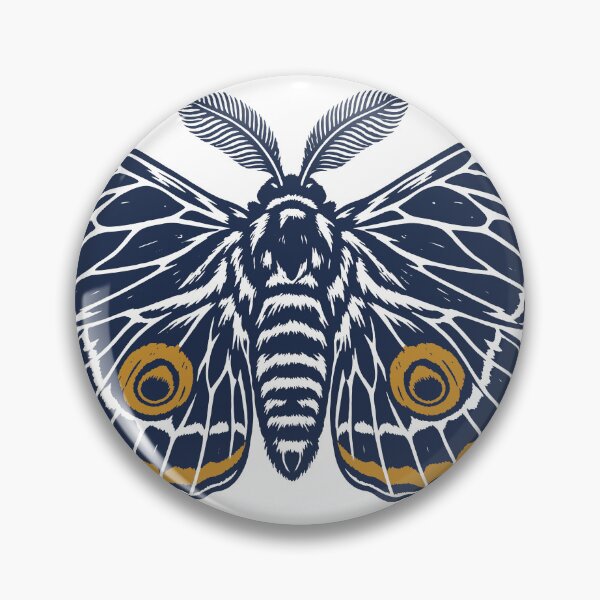 Artikelvorschau, Emperor Moth Linocut Art – Navy and Gold Night Moth Block Print entworfen und verkauft von In A Word | One-Word Tees & Gifts.