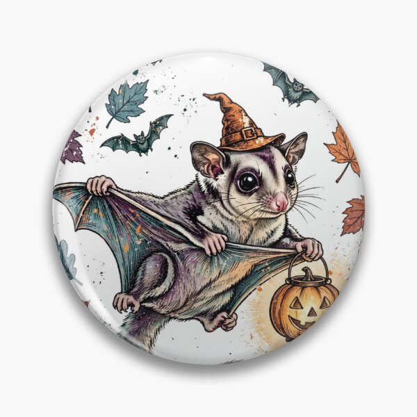 Item preview, Sugar Glider Halloween — Cute Sugar Glider in Witch Hat with Pumpkin Lantern & Bats designed and sold by AASU247.