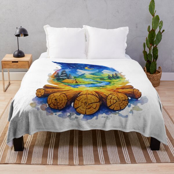 Item preview, Watercolor Campfire Landscape Sublimation Camping Night Sky & Mountains designed and sold by GabeMountainArt.