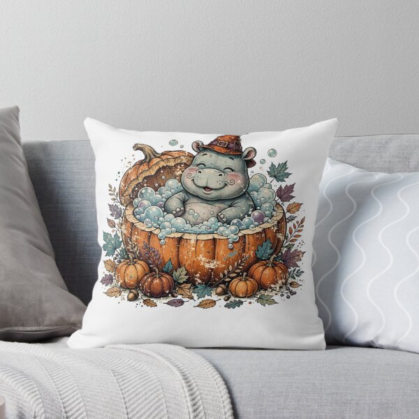 Item preview, Pygmy Hippo Halloween — Cute Baby Hippo in Witch Hat Soaking in a Pumpkin Hot Tub designed and sold by AASU247.