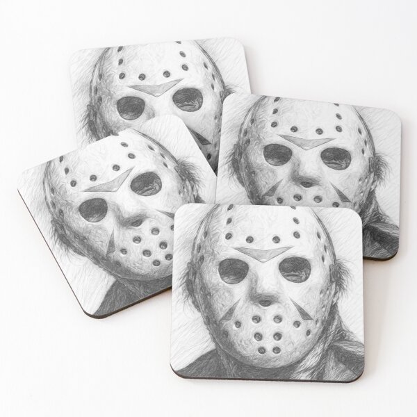 Item preview, Monochrome Hockey Mask Killer Pencil Sketch - Classic Horror Villain Pencil Drawing Art Print designed and sold by Leon Woods Pencil Art.
