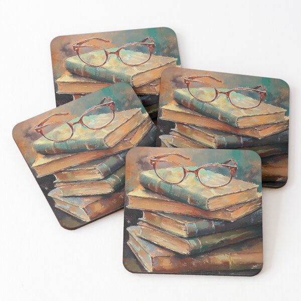 Item preview, Antique Books Stack With Reading Glasses Impasto Oil Painting designed and sold by RetroVibing.