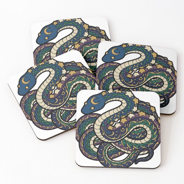 Item preview, Celestial Yule Snake - Gothic Winter Moon Star Snake Art designed and sold by IllumeInk.