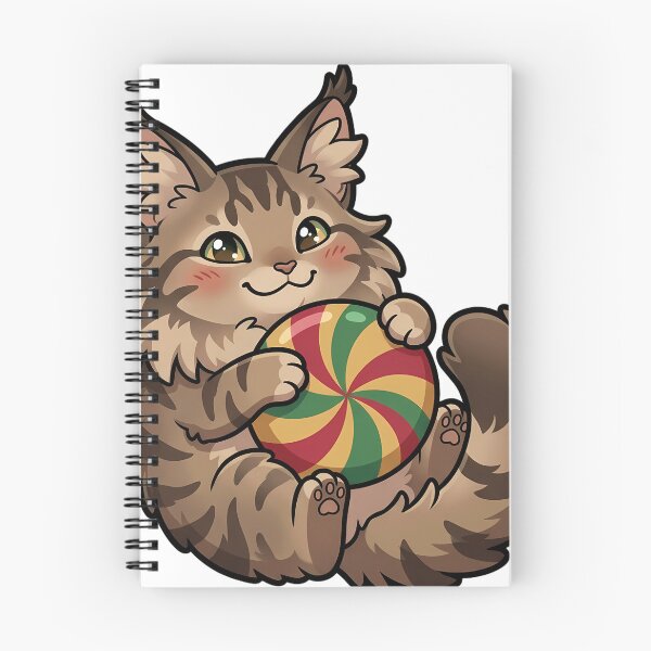 Item preview, Cute Christmas Maine Coon Cat Rolled on Its Side Hugging a Peppermint Candy designed and sold by pumsquare.