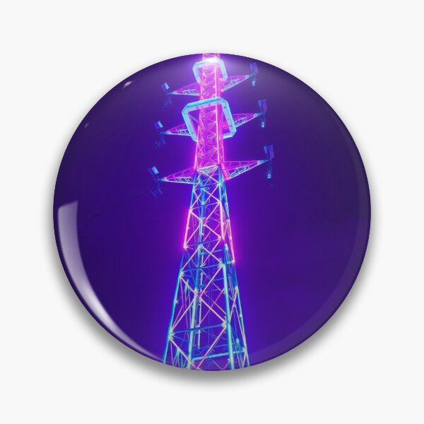Item preview, Neon Transmission Tower at Night - Synthwave Cyberpunk AI Art designed and sold by Pylon-Bureau.