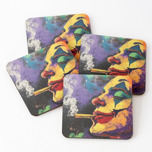 Item preview, Colorful Smoking Clown Face Impasto Oil Painting Art designed and sold by RetroVibing.