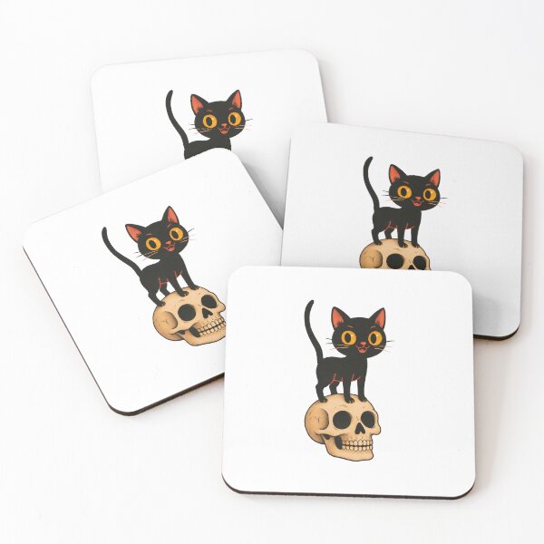 Item preview, Cute Black Cat Standing on Skull Art designed and sold by OlyvieArt.