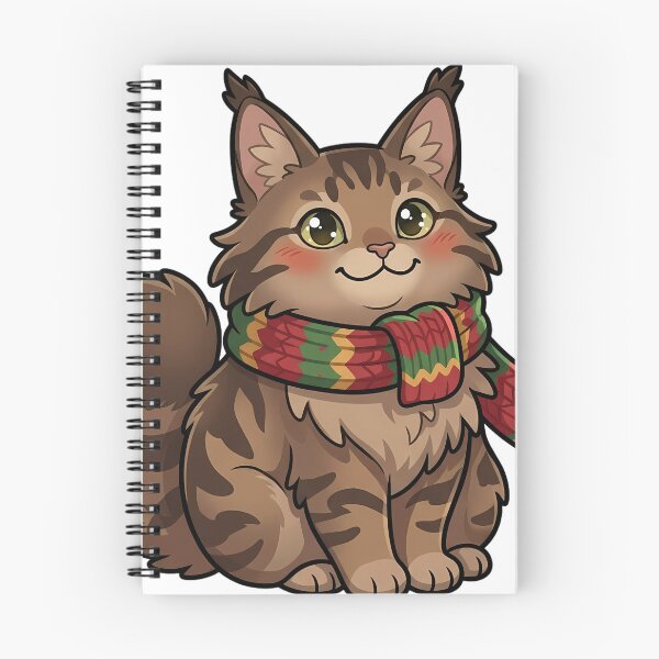 Item preview, Cute Christmas Maine Coon Cat Rolled on Its Side Wearing a Knitted Scarf designed and sold by pumsquare.
