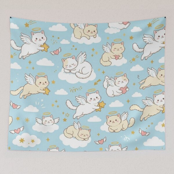 Item preview, Cute Angel Cat Pastel Seamless Pattern designed and sold by lungpleecha.