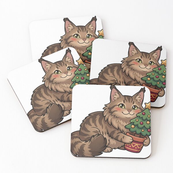 Item preview, Cute Christmas Maine Coon Cat in a Plop Hugging a Small Potted Pine Tree designed and sold by pumsquare.