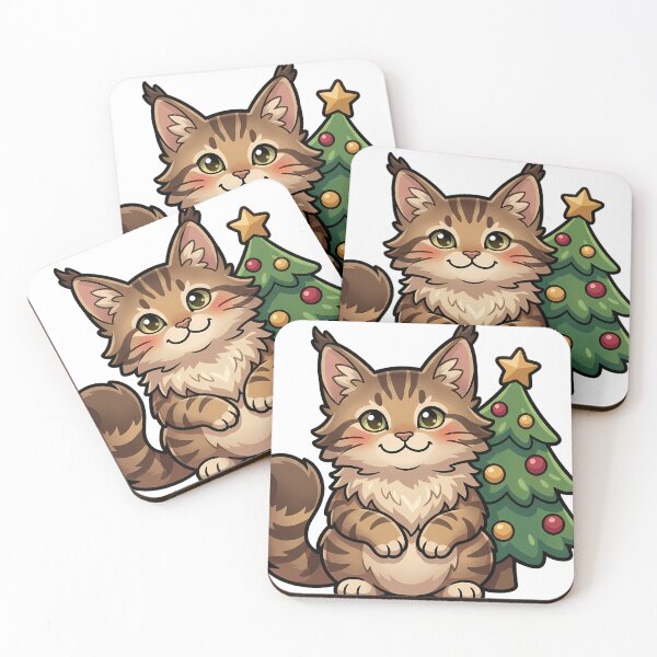 Item preview, Cute Christmas Maine Coon Kitten Sitting Under a Pine Tree designed and sold by pumsquare.