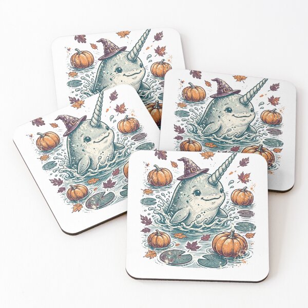 Item preview, Narwhal Halloween — Cute Narwhal in Witch Hat Splashing among Floating Pumpkins designed and sold by AASU247.