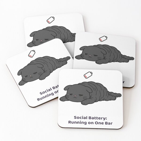 Item preview, Black Cat Lying Flat with One Bar Battery, Social Battery Running on One Bar designed and sold by ElicitaDesign.