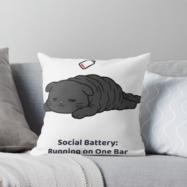Item preview, Black Cat Lying Flat with One Bar Battery, Social Battery Running on One Bar designed and sold by ElicitaDesign.