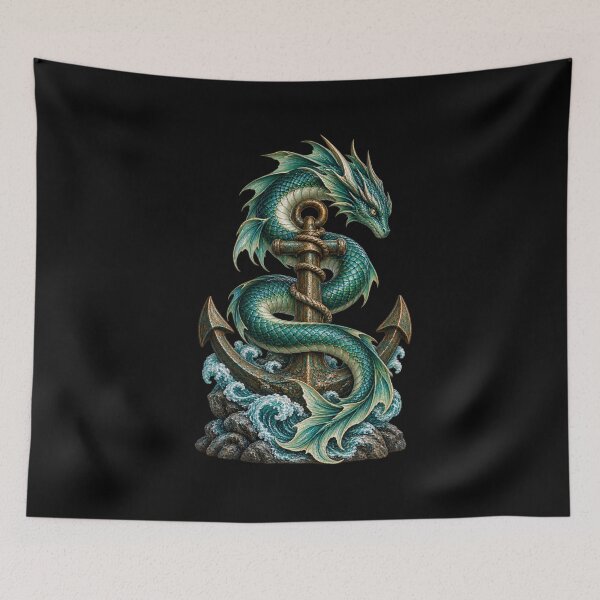 Item preview, Emerald Sea Serpent Curled around Ancient Anchor designed and sold by TeeAbility.