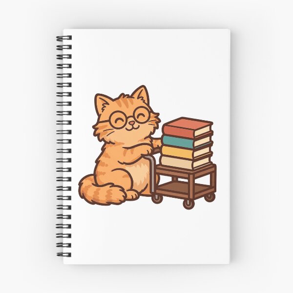 Item preview, Orange Tabby Librarian Cat with Reading Glasses and Book Cart, Funny Library Cat designed and sold by ElicitaDesign.