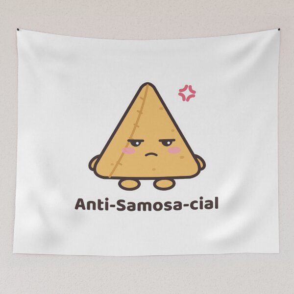 Item preview, Cute Grumpy Samosa - Anti-Samosa-cial Pun Sticker designed and sold by Chai & Chaos.