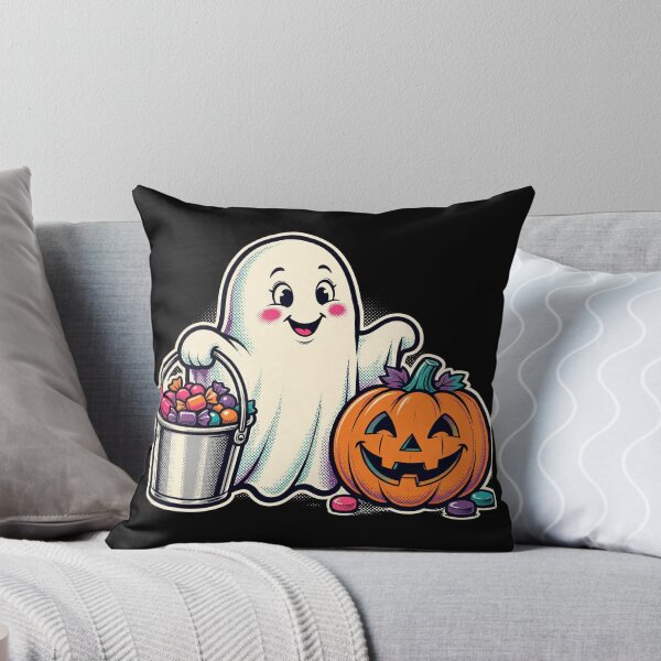 Item preview, Retro Ghost & Jack-o-Lantern – Cute Vintage Halloween Trick or Treat Candy Bucket on Black designed and sold by PerfctlyFlawed.