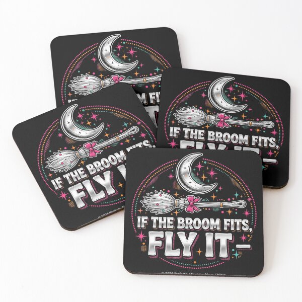 Item preview, If the Broom Fits, Fly It – Funny Witch Halloween Quote, Silver Chrome Moon & Broom on Black designed and sold by PerfctlyFlawed.