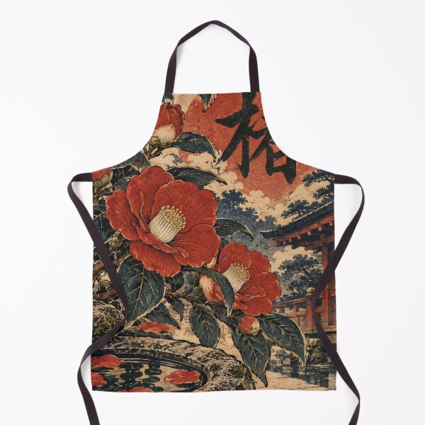 Item preview, Japanese Camellia - Red Blooms Beside Shrine Water Basin designed and sold by bapupa.