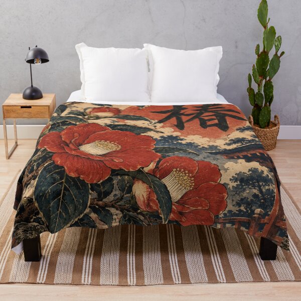 Item preview, Japanese Camellia - Red Blooms Beside Shrine Water Basin designed and sold by bapupa.