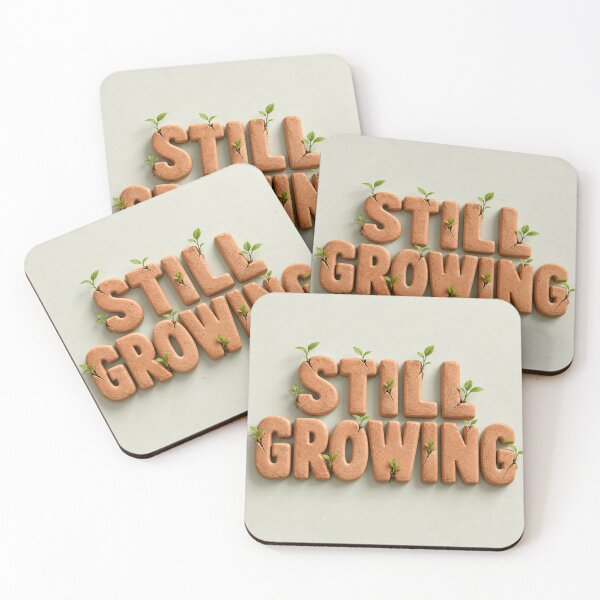 Item preview, Still Growing – Inspirational Terracotta Typography with Green Sprouts designed and sold by Kaleidoscope Print.