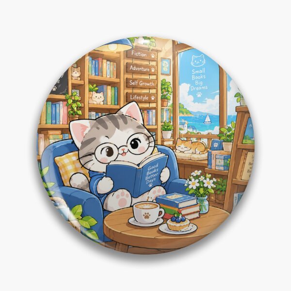 Item preview, Book Nook by the Blue Sea, Cute Seaside Cats designed and sold by BlareBlare.