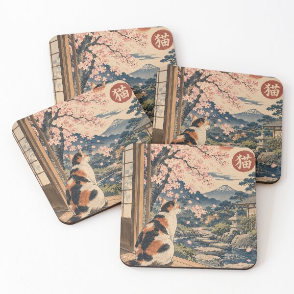 Item preview, Japanese Cat - Calico Watching Sakura Garden from Veranda designed and sold by bapupa.