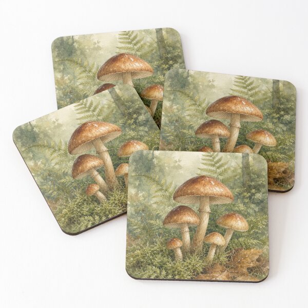 Item preview, Wild Forest Mushrooms and Ferns Botanical Watercolor Art designed and sold by vekotpu.