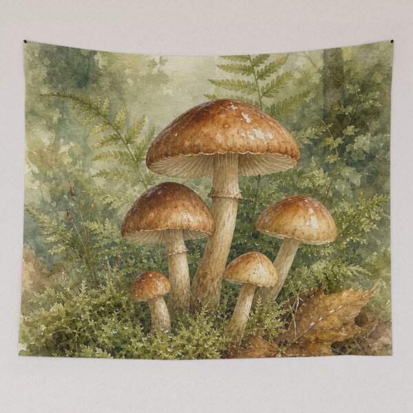 Item preview, Wild Forest Mushrooms and Ferns Botanical Watercolor Art designed and sold by vekotpu.