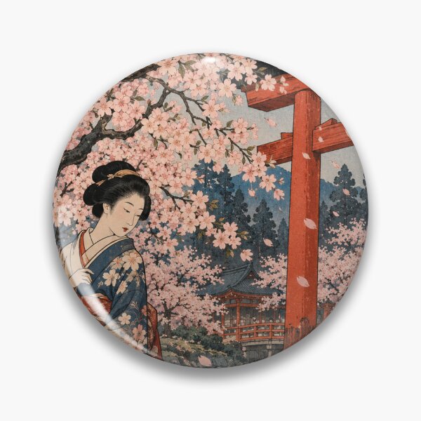 Item preview, Japanese Cherry Blossom - Kimono Woman Beside Torii Pond designed and sold by bapupa.
